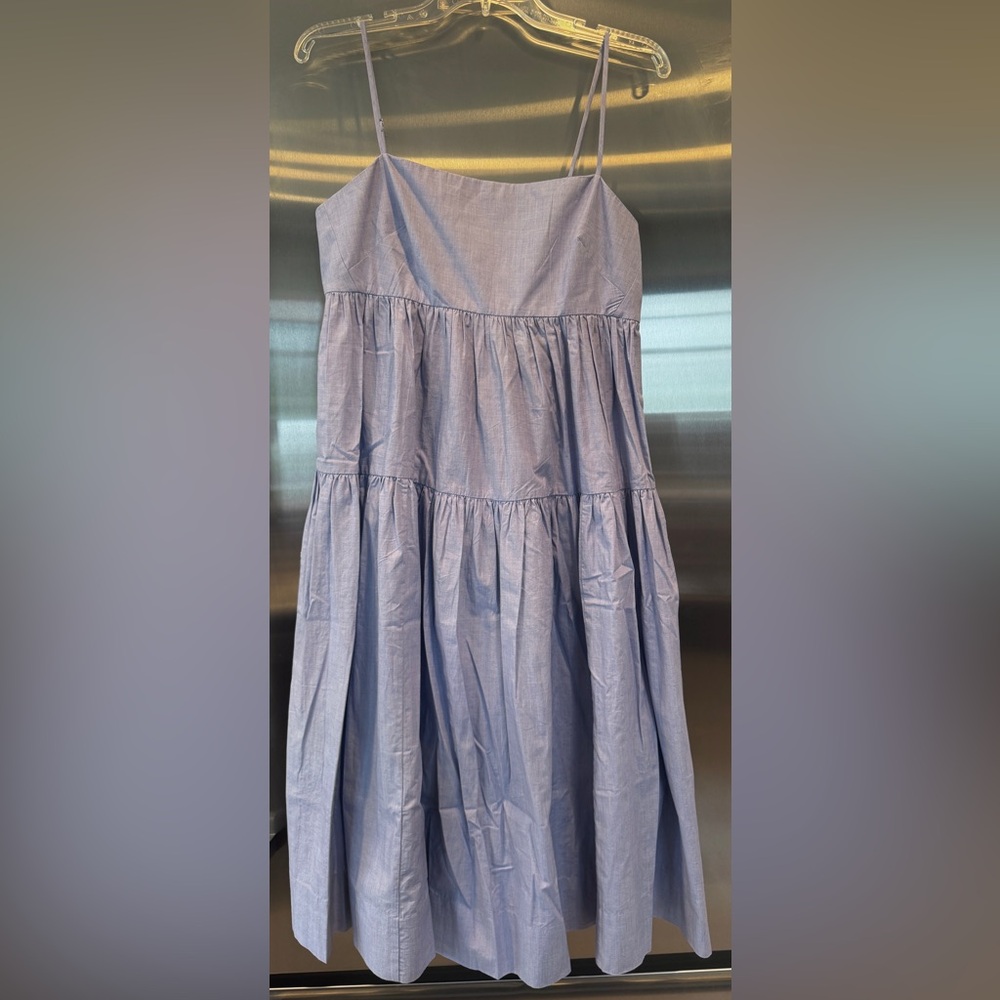 J. Crew Bow-Back Tiered Maxi Cotton Dress. Size 8. NWT!! Light Blue soft cotton